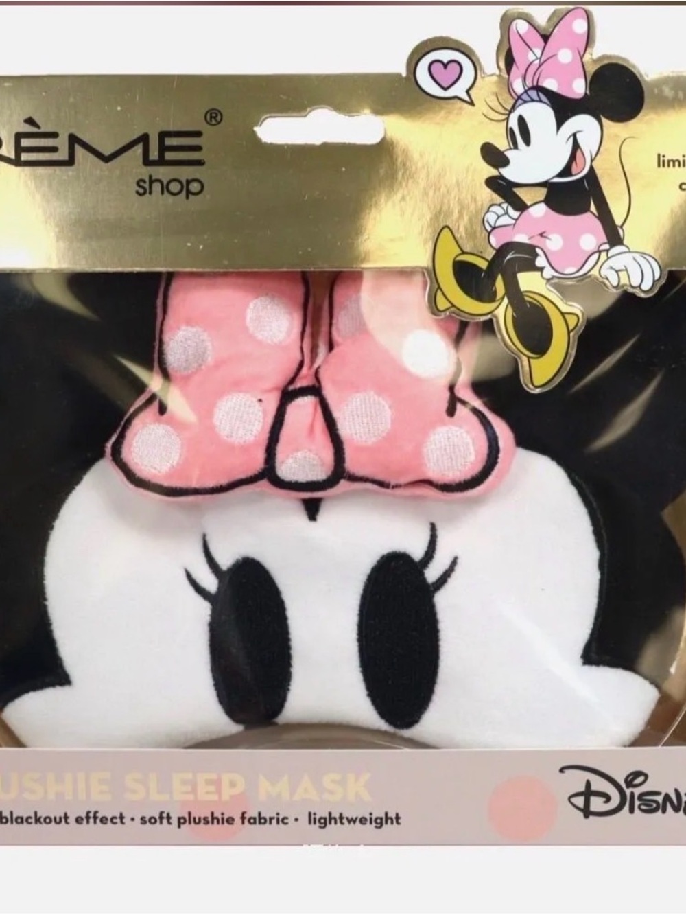 Crème Shop Disney Minnie Mouse Pink and Black Plush Sleep Mask New!